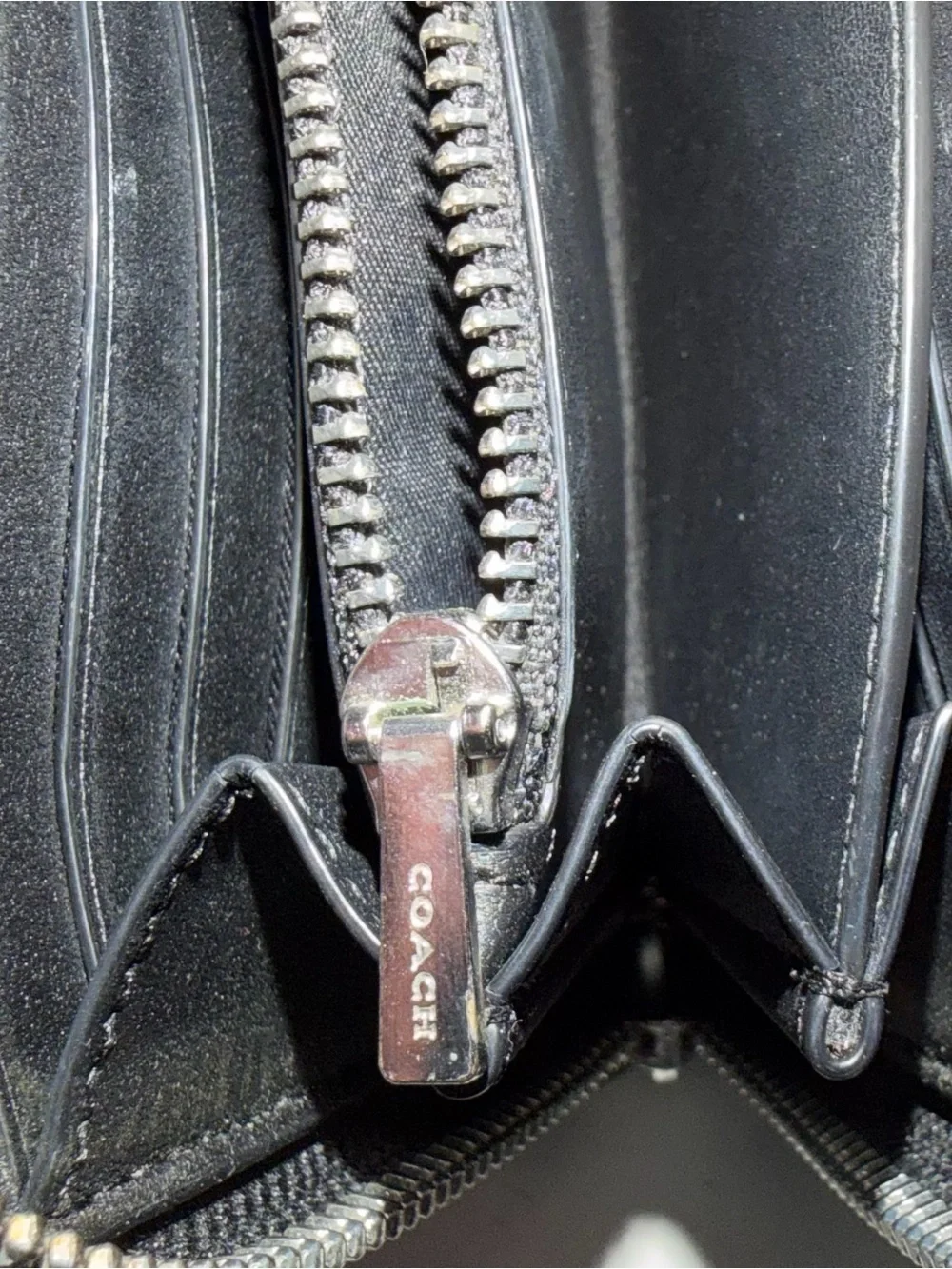Coach Black Leather Zip Wallet with Silver Logo